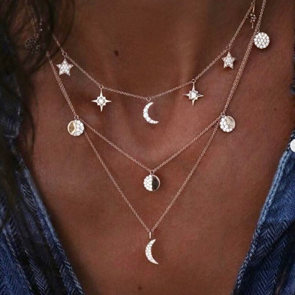 Urban Outfitters Jewelry - Boho Moon Phases Layered Star Diamond Necklace